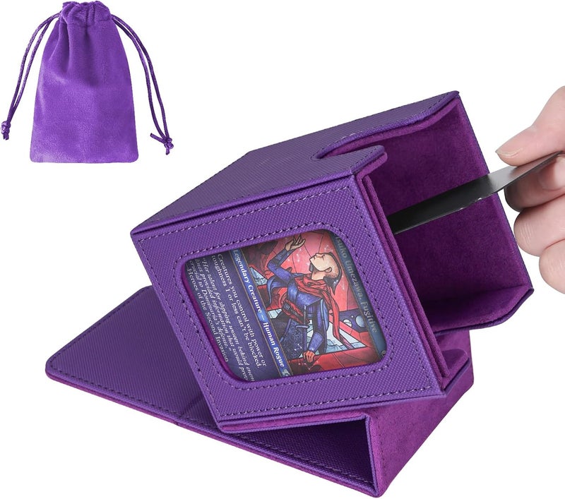 AFIING MTG Deck Box for Commander Display,Card Deck case Fits 100 Double Sleeved Cards, Magic Commander TCG Card Storage Box with 2 Dividers,Dice Bag and 1 Toploader(Purple) - Image 1